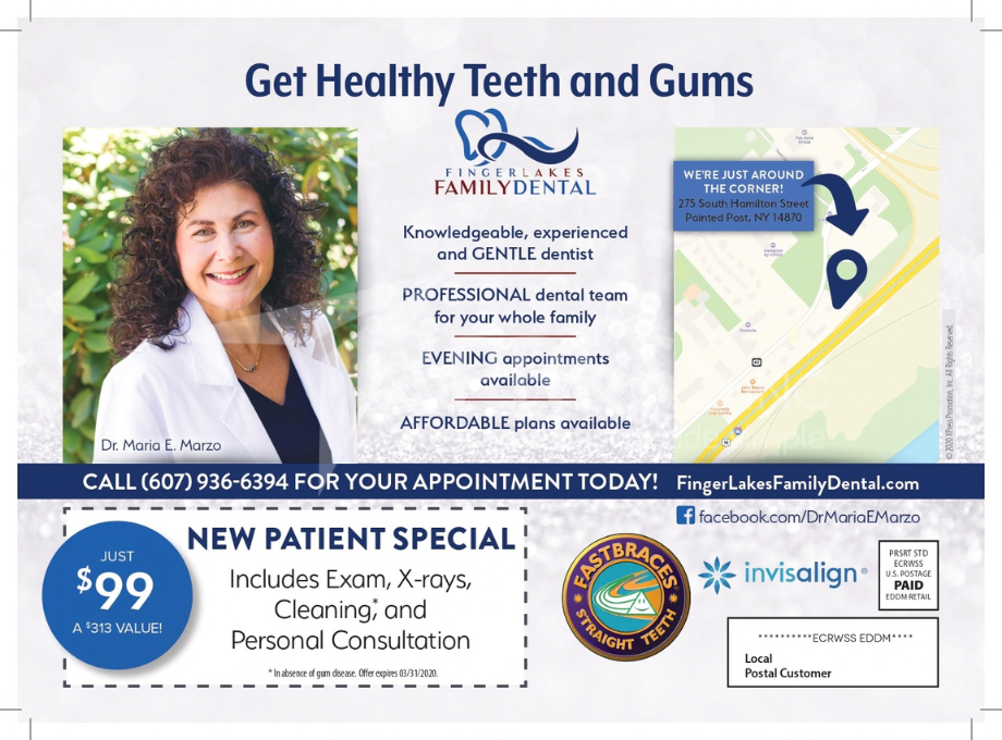 Soul Smiles Dentistry promotional mailer featuring a map, contact info, and special offers for new patients.