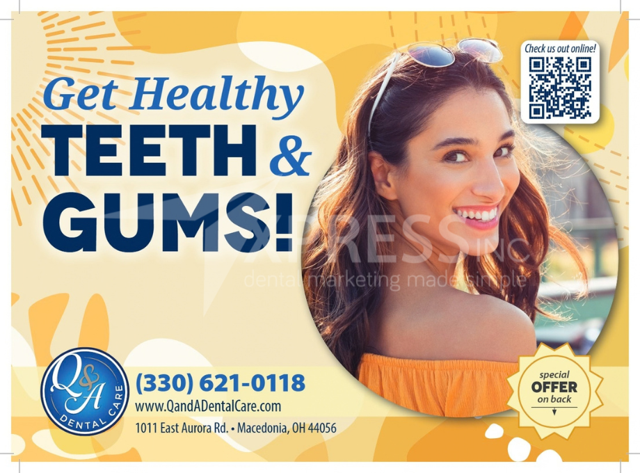 A fall-themed promotional flyer for Montpelier Family Dentistry featuring a family walking outdoors, with contact details.