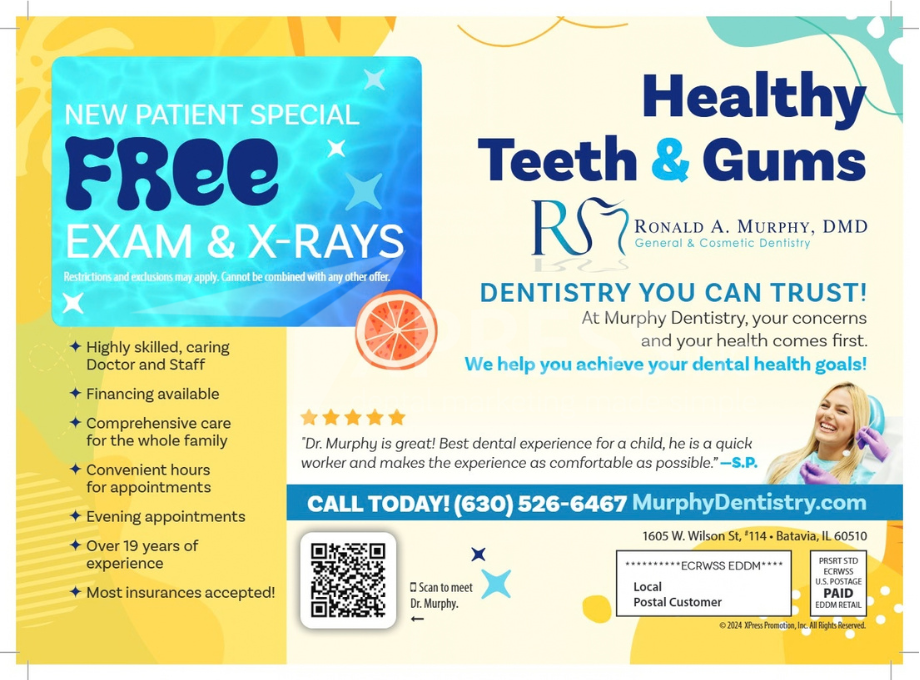 A dental promotion by Smiles by Design, featuring a $149 diagnostic visit, contact info, and office location in Syracuse, NY.