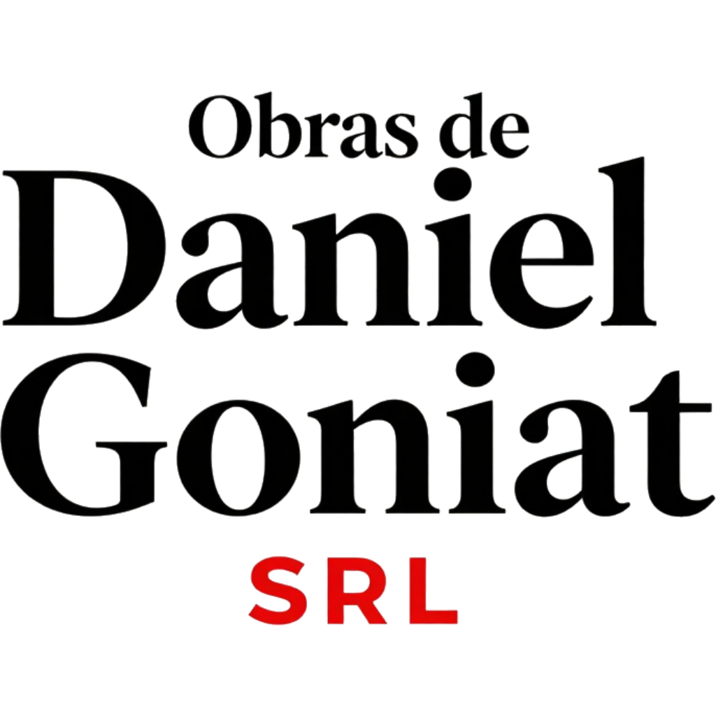 Logotipo de Obras de Daniel Goniat SRL en negro y rojo sobre fondo blanco