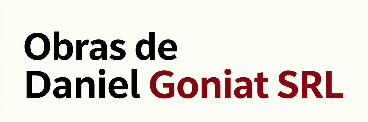 Texto del logotipo «Obras de Daniel Goniat SRL» en negro y rojo oscuro sobre fondo blanco