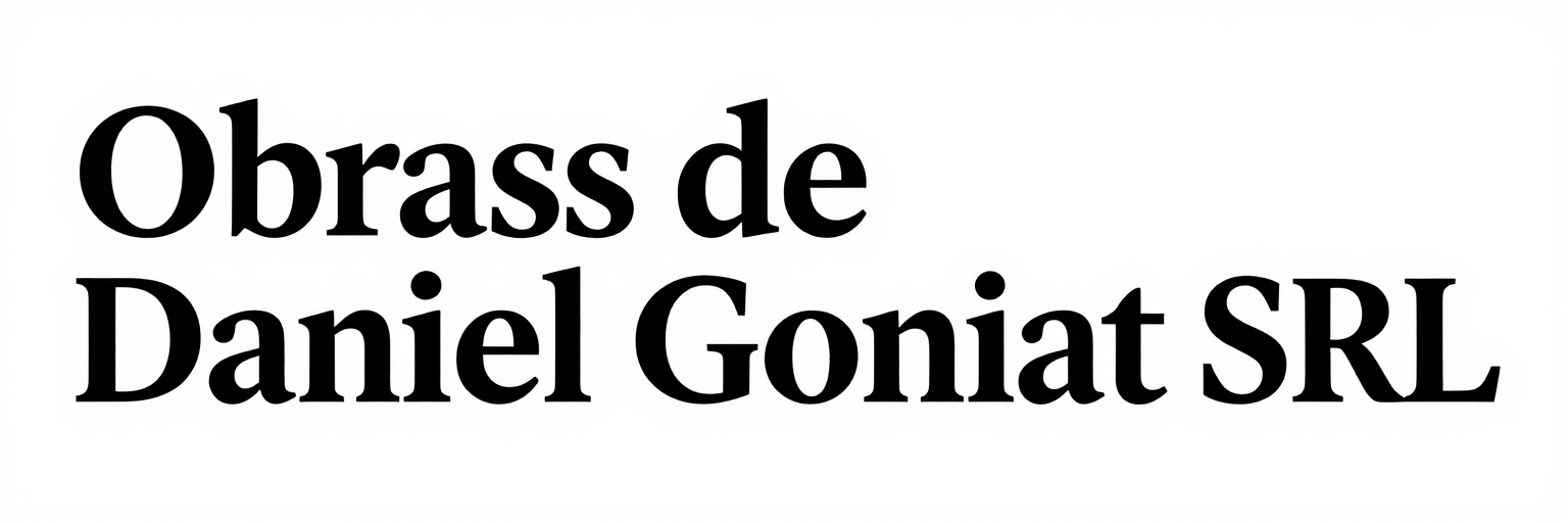 Texto negro que dice «Obrass de Daniel Goniat SRL» sobre un fondo blanco