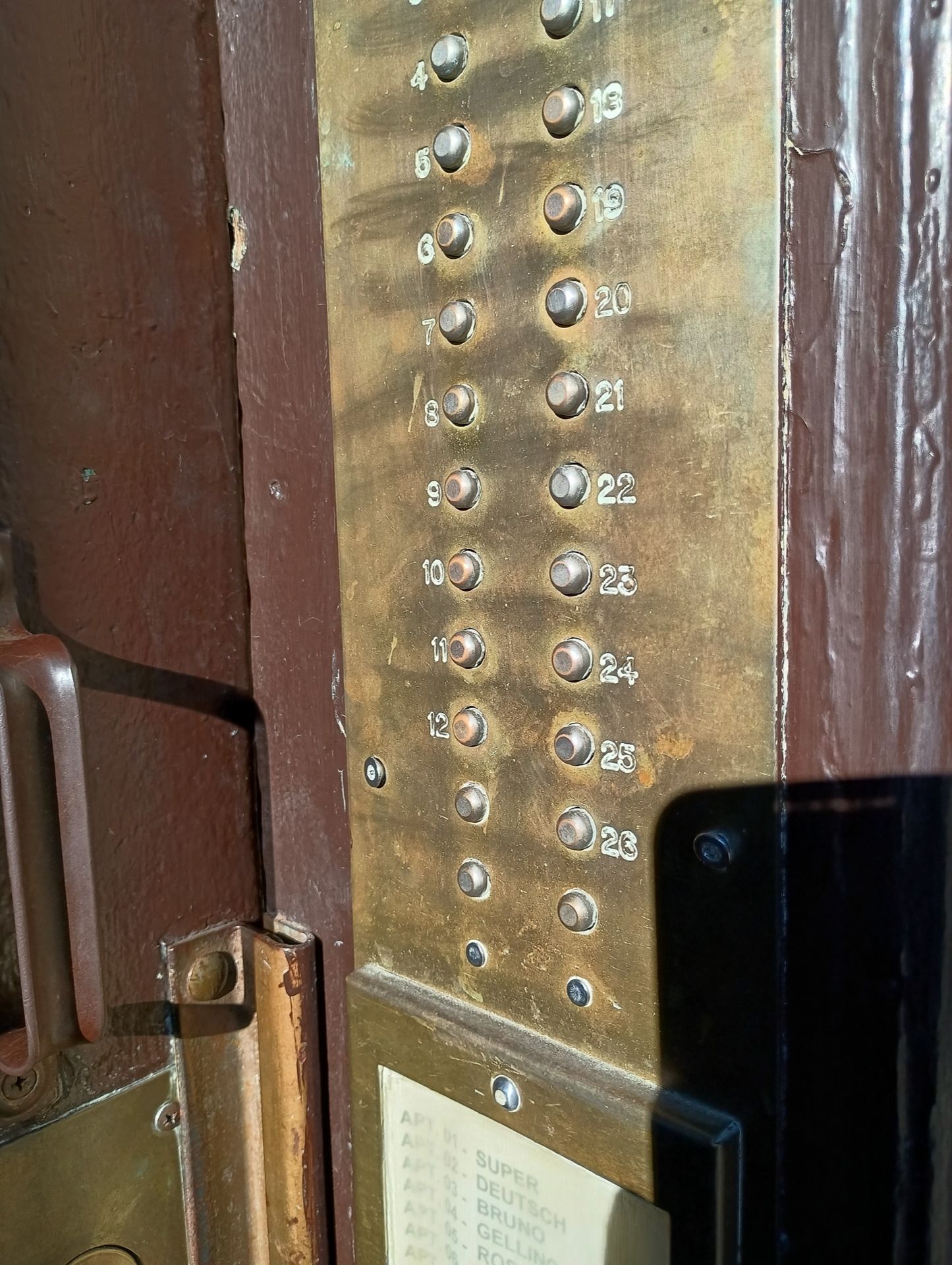 Old access control system at an apartment building in Long Island City, Queens