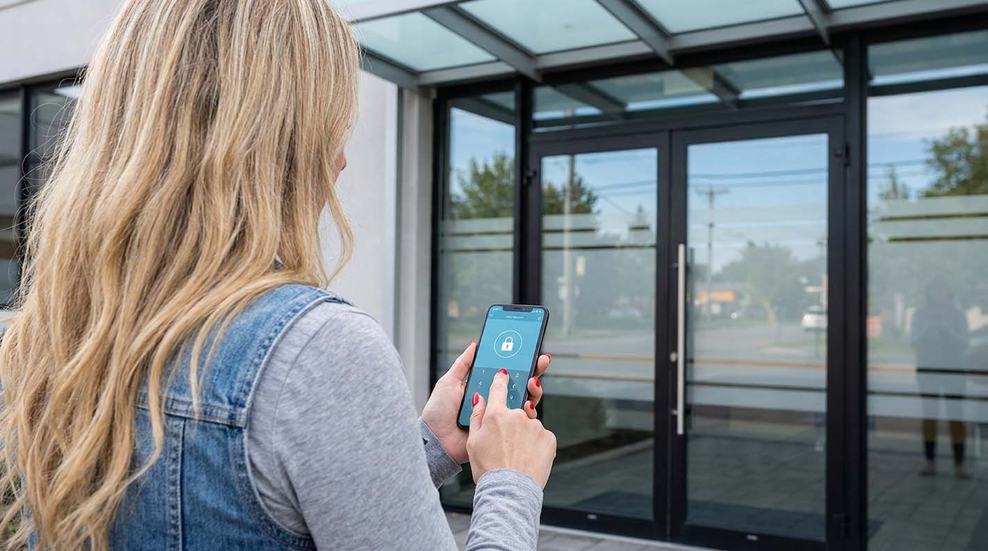 A Tennant using a mobile access control system at an apartment building in NYC