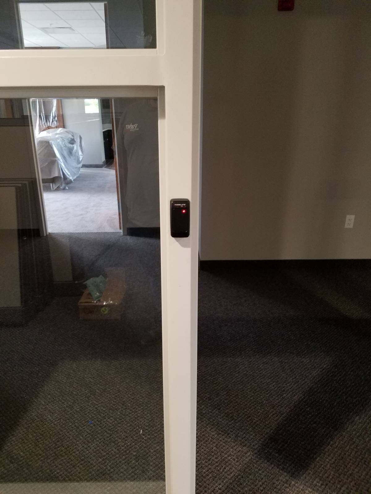 Access control reader at an office suite entrance inside a church in West Orange, New Jersey