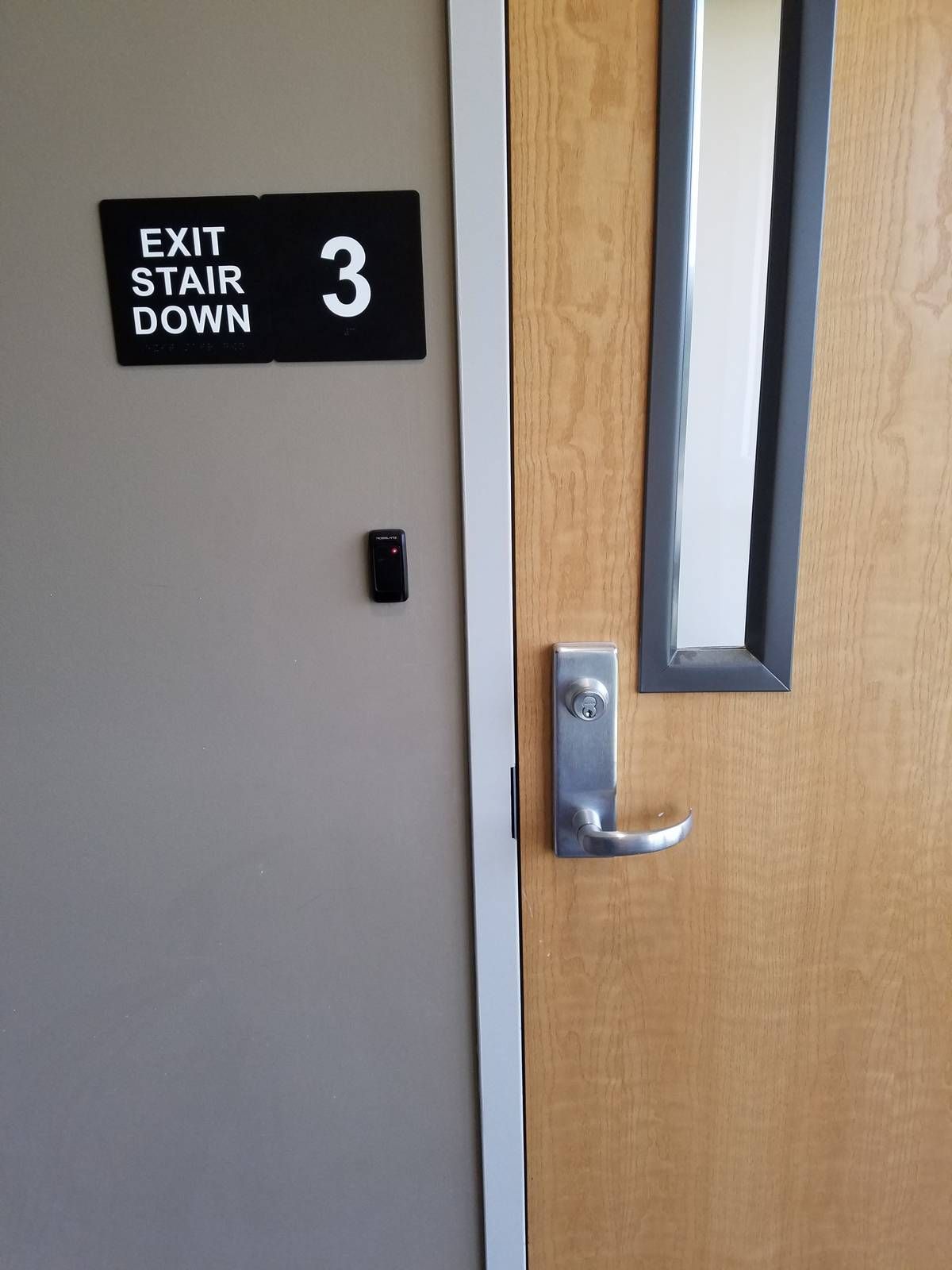 Card reader next to a stairwell door at a multi-story church in West Orange, New Jersey