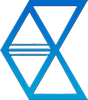 Blue geometric abstract logo with overlapping hexagonal and triangular shapes on a white background