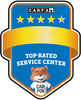 Top-Rated Service Center badge with blue and gold shield and stars | Browncroft Garage