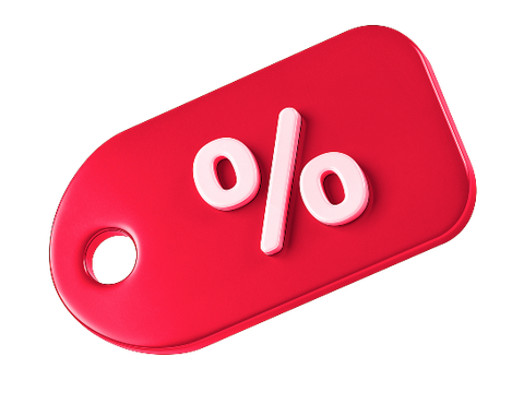 Red sale tag with white percentage symbol on a white background | Browncroft Garage