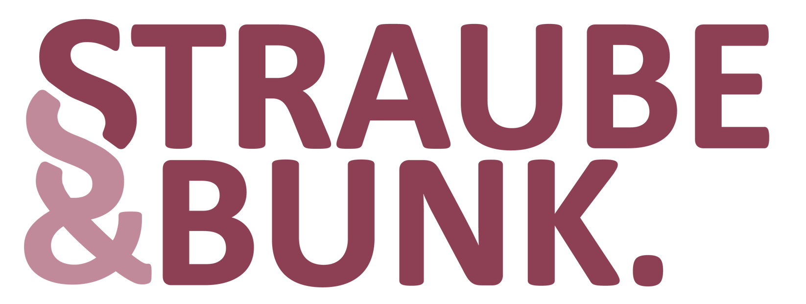 „STRAUBE & BUNK.“ Textlogo in Dunkelrosa. „&“-Symbol in einem helleren Rosa.