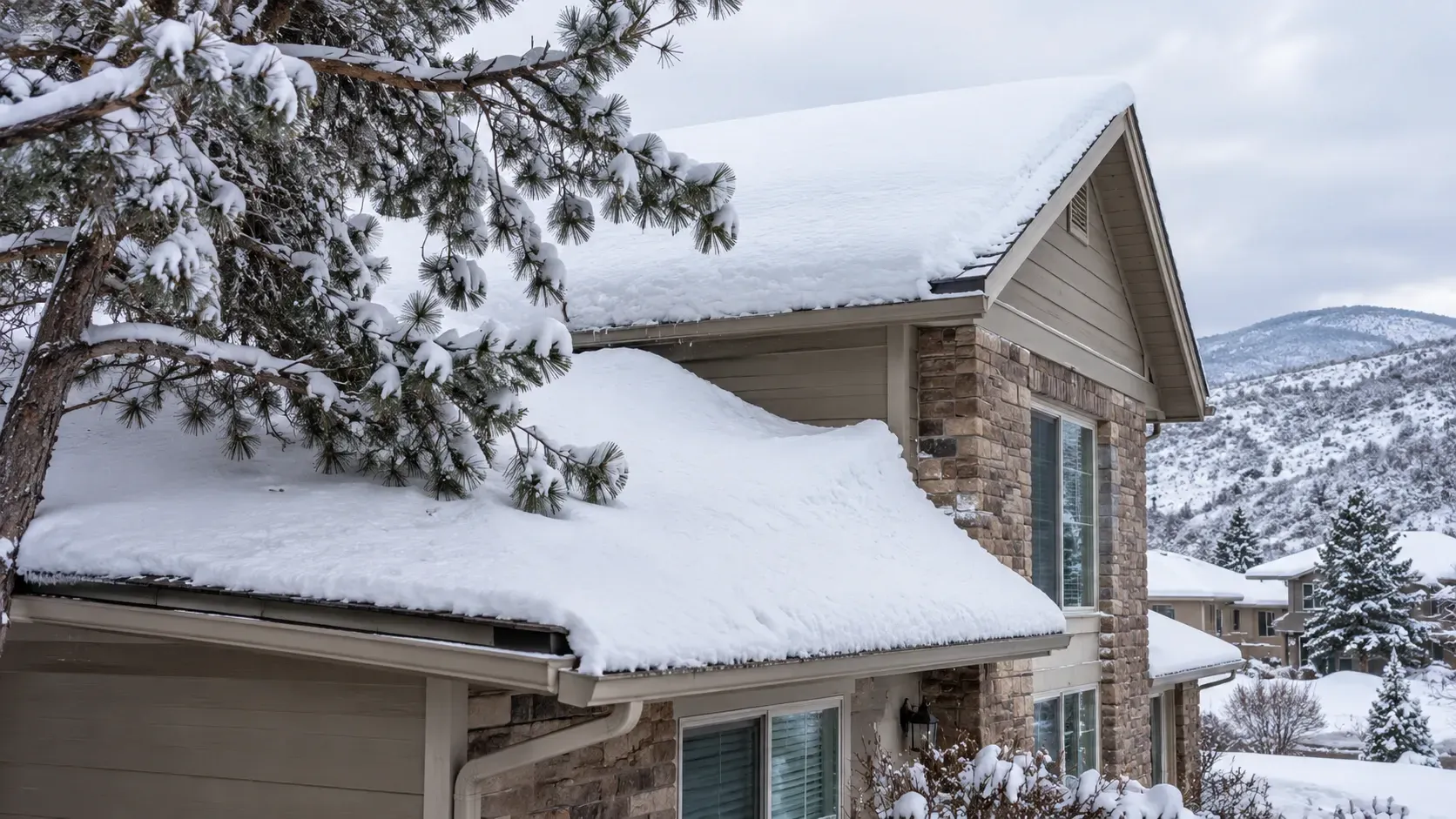 Can Heavy Rooftop Snow Load Actually Cause Structural Damage on Western Slope Homes? A residential roof heavily weighed down by a thick layer of snow during winter in the region.
