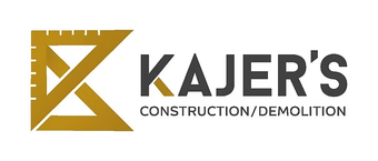 Kajer’s Construction/Demolition logo with a gold geometric icon and black text on white background