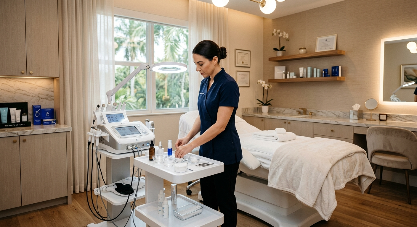 Modern medical spa treatment room with professional laser equipment and clean clinical interior in South Florida