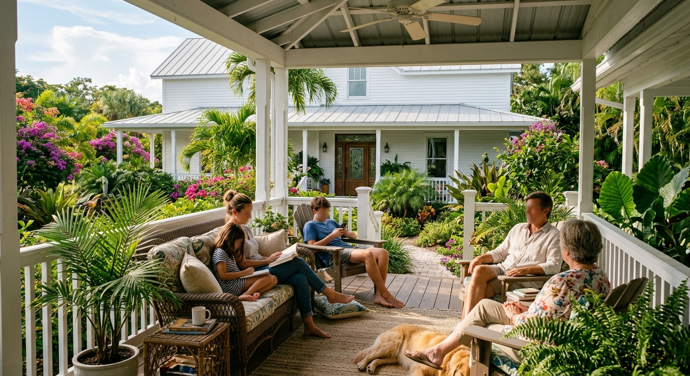 Florida suburban home with a pool and driveway in a South Florida neighborhood on a sunny day