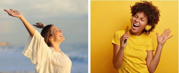 woman wearing earphones listening to loud music