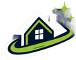 A house with a roof and two windows is in a circle.