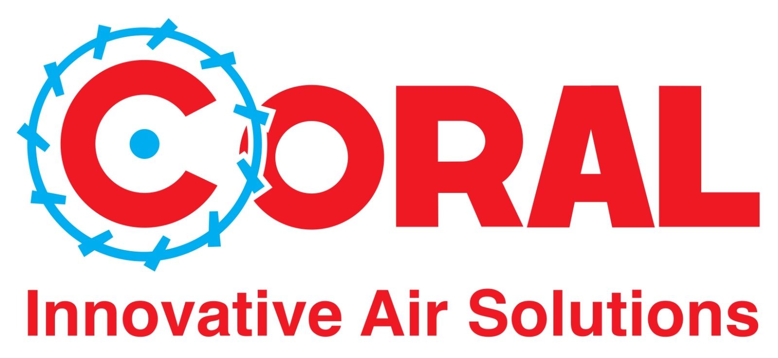 Logo CORAL con icona a forma di ingranaggio e slogan "Soluzioni innovative per la gestione dell'aria"