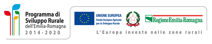 Loghi della regione Emilia-Romagna, inclusi quelli dell'UE e del Programma di Sviluppo Rurale 2014-2020.