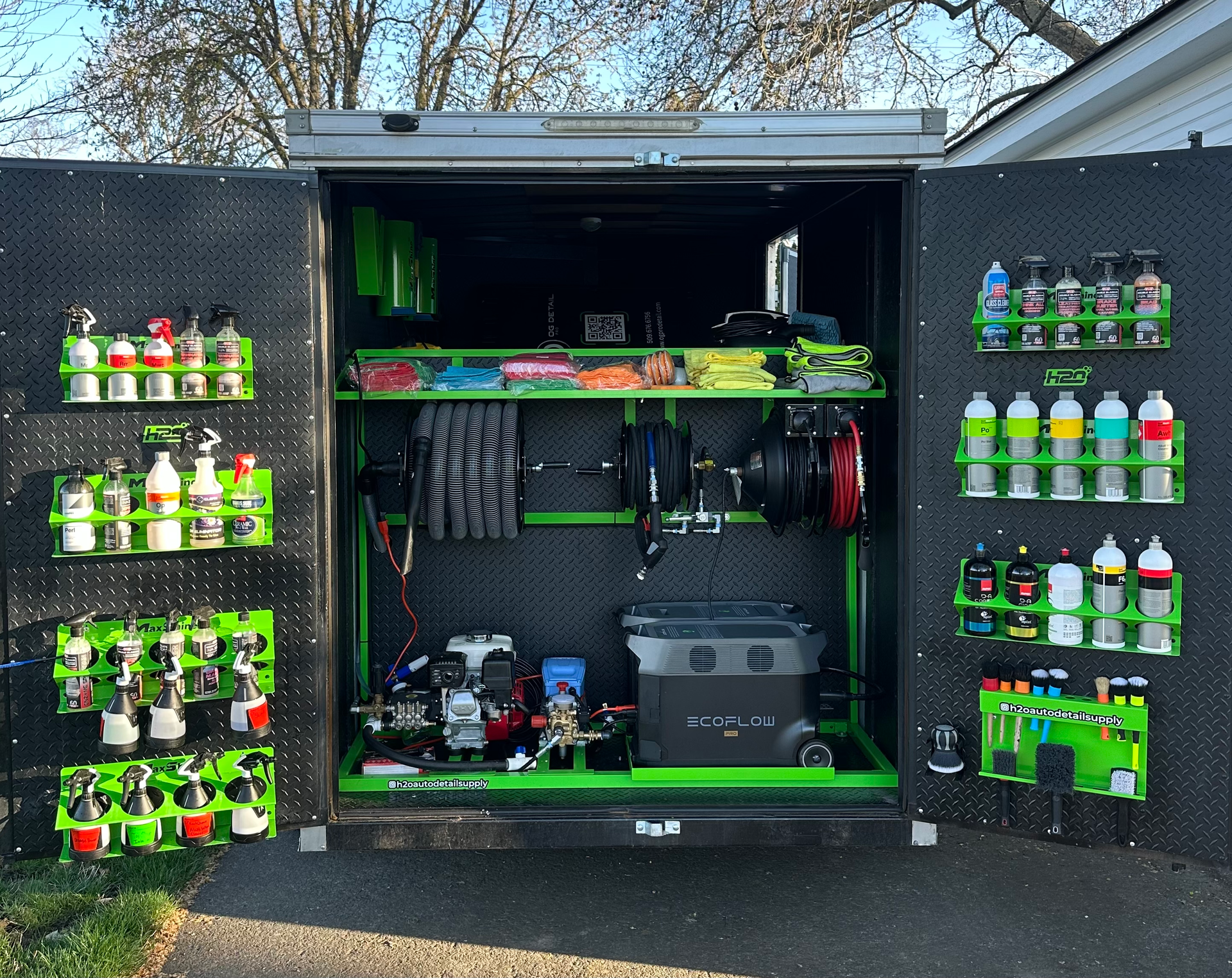 OG Pro Detail self-contained mobile detailing trailer with its own water tank, power and professional products