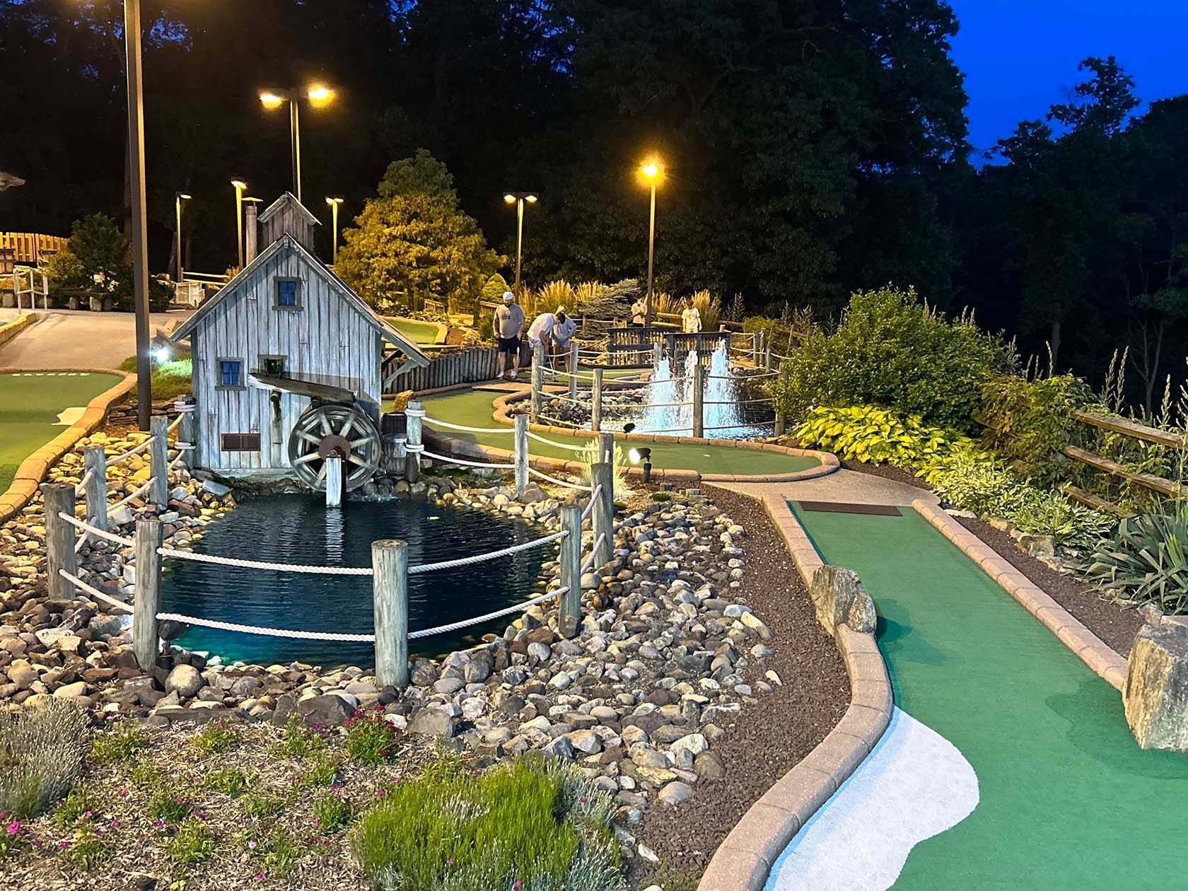Golf course  water mill and pond