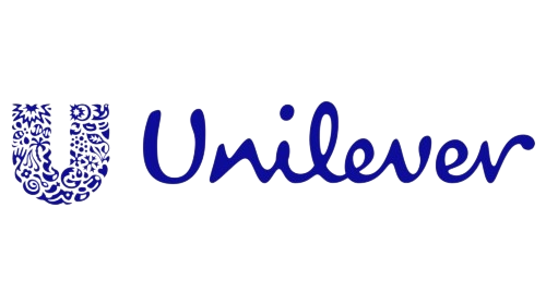 A blue and white logo for unilever on a white background.