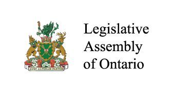 The logo for the legislative assembly of ontario with a coat of arms.