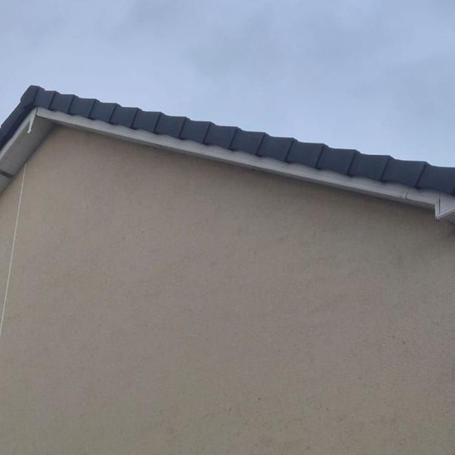 An aerial view of a roof with a hole in it