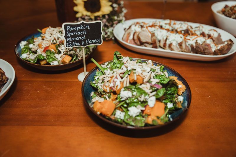 There are many different types of food on the table.