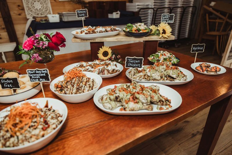 There are many different types of food on the table.