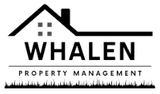 Logo for Whalen Property Management featuring a house outline above the text and a strip of grass at the bottom.