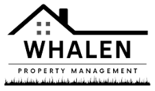 Logo for Whalen Property Management featuring a house outline above the text and a strip of grass at the bottom.