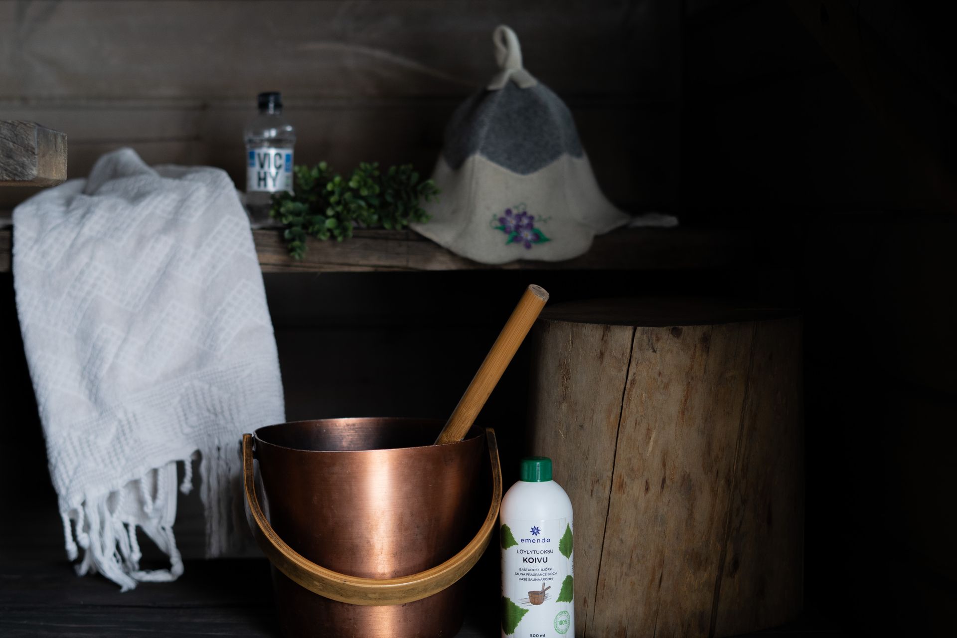 Sauna accessories in wooden sauna