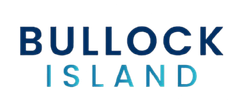 Bullock Island logo in dark blue and teal text on white background
