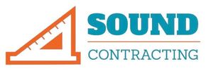 A logo featuring an orange triangle ruler icon next to the teal text "SOUND CONTRACTING" on two lines.