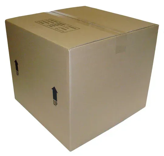 Cardboard box, sealed, with