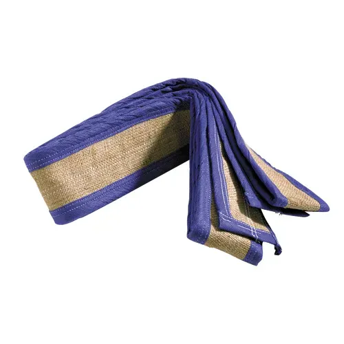 Blue and tan folded jute rug.