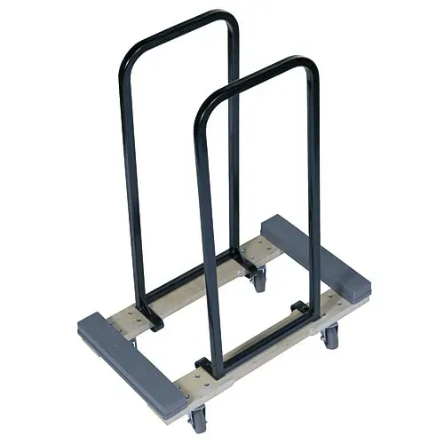 A cart with two upright metal handles, used to transport large items like glass or panels.