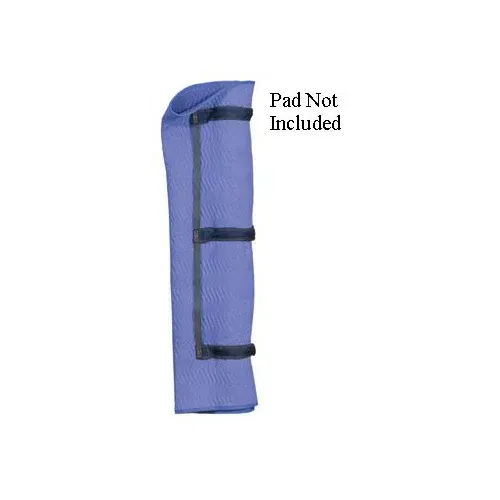 Blue padded leg wrap with three black straps;