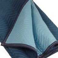 Blue and light blue quilted moving blanket folded over.