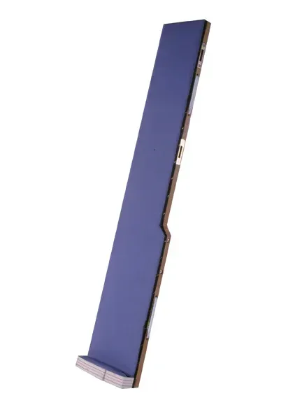 Blue and brown computer expansion card, angled view.