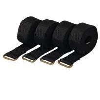 Four rolled-up black nylon straps with metal buckles.