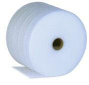 White foam roll for packaging, on a white surface.