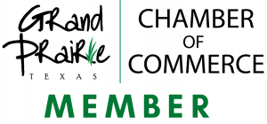 A logo for the grand prairie chamber of commerce in texas