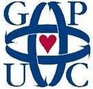 A blue and white logo with a heart in the middle.