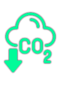 Nube verde con las letras “CO2” y una flecha hacia abajo, que simboliza la reducción de carbono.
