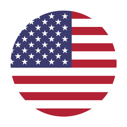 Bandera estadounidense circular con franjas rojas y blancas y campo azul de estrellas.