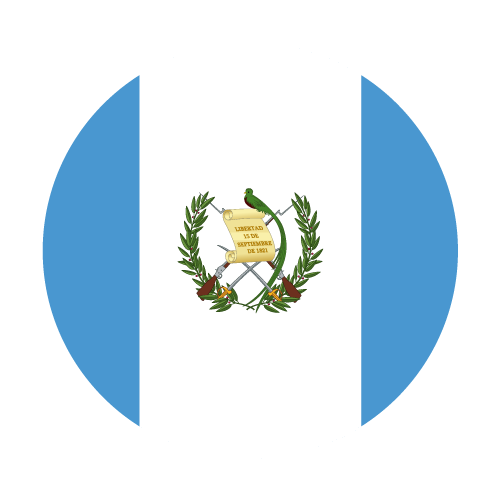 Bandera guatemalteca con franjas verticales azul-blanco-azul y un escudo de armas central.