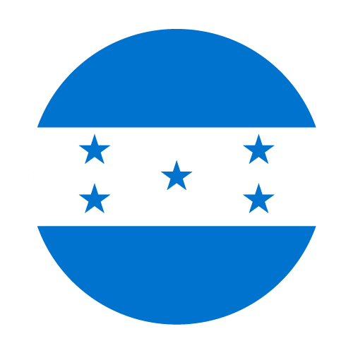 Bandera circular azul y blanca con cinco estrellas azules y dos franjas blancas.