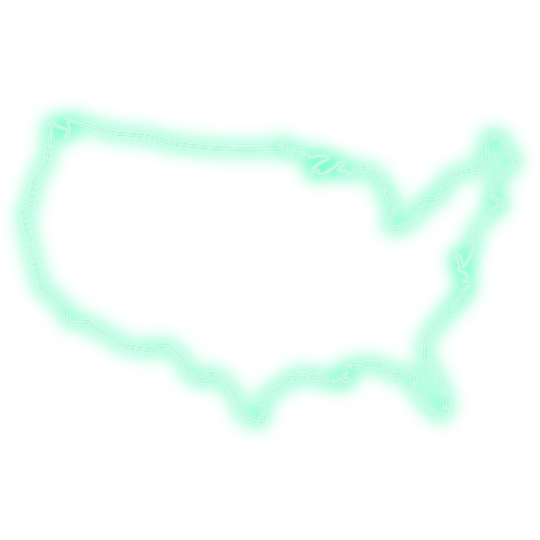 Contorno verde claro de los Estados Unidos continentales sobre un fondo blanco.