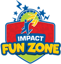 Impact Fun Zone logo with blue, yellow, and red colors featuring figures jumping and lightning bolts.